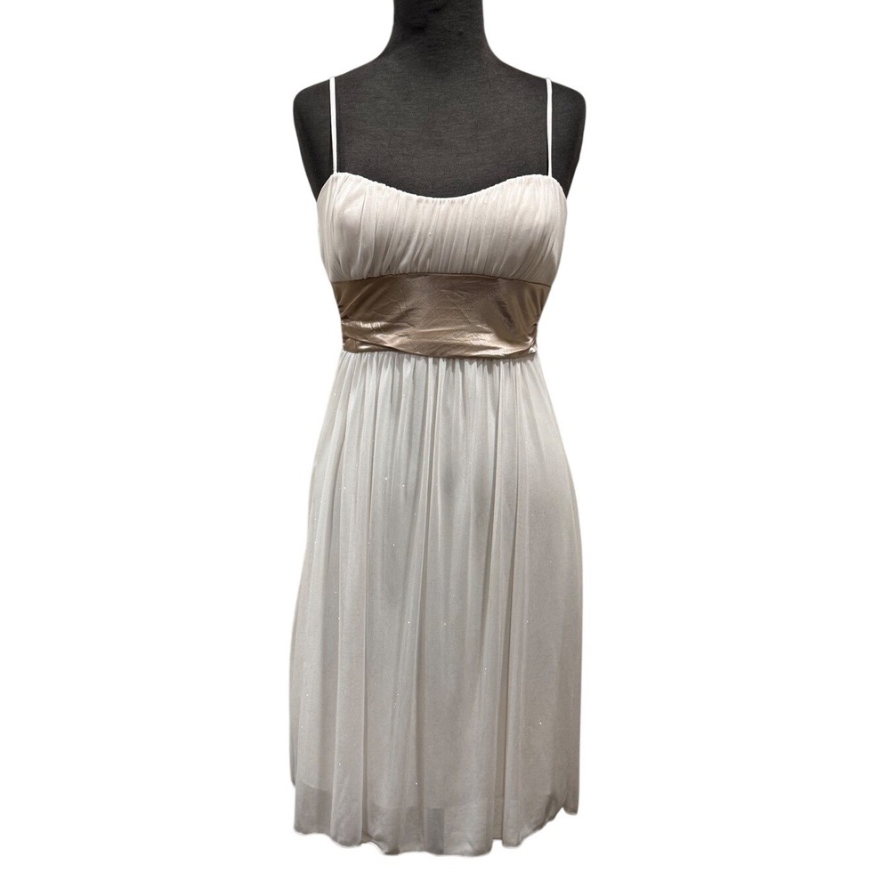 Y2K‎ Speechless White Glitter Chiffon Dress Champagne Gold Sash Womens Small